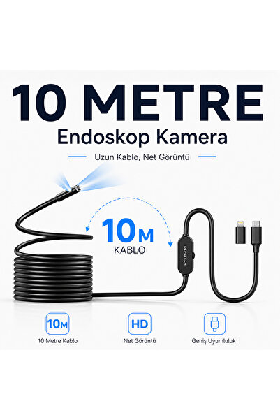 uninet 10 Metre 2 Kameralı Endoskop Yılan Kamera iPhone iOS Android ve Type-C...