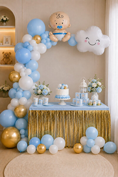 HAPPYLOOPPARTY Baby Boy Hospital Door Decoration Set |   Tablecloth, Gold Tab...