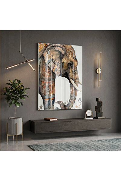 KOLAJTASARIM Poster decorativ cu elefant cu model în tonuri calde ale pământu...