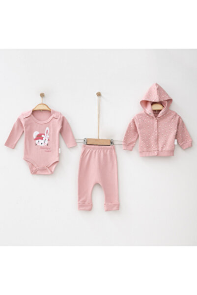BabyWings طقم من 3 قطع بطبعة أرنب وزهور، 100% قطن