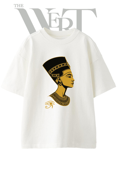 THEWERT Nefertiti_1 Μπλουζάκι με στάμπα σχεδίου Unisex Λευκό Oversize