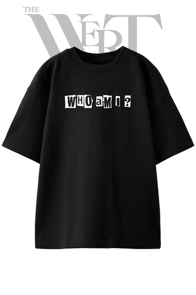 THEWERT Who Am I Design Printed Unisex Black Oversize T-Shirt
