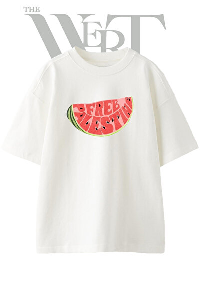 THEWERT Palestine Watermelon Design Printed Unisex White Oversize T-Shirt