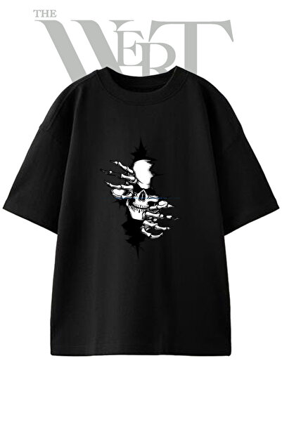 THEWERT Μπλουζάκι Unisex με στάμπα Skull Hands Design σε μαύρο χρώμα και over...