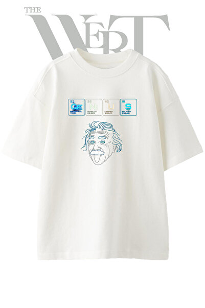 THEWERT Μπλουζάκι Albert Einstein με στάμπα σχεδίου, Unisex, λευκό, oversized