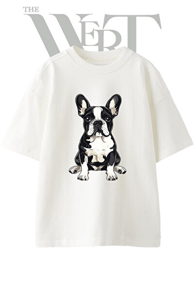 THEWERT تي شيرت French Bulldog_2 مطبوع بتصميم فرنسي للجنسين باللون الأبيض مقا...