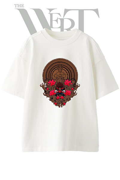 THEWERT Madara Buddha Design Printed Unisex White Oversize T-Shirt