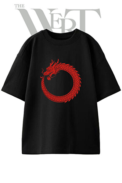 THEWERT Crveni zmaj Ouroboros dizajn, štampana unisex crna majica prevelikog ...