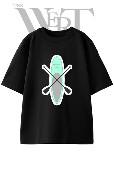 THEWERT Sup Board_2 Design Printed Unisex Black Oversize T-Shirt