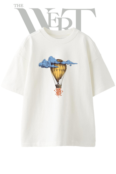 THEWERT تي شيرت أبيض كبير الحجم مطبوع بتصميم Hot Air Balloon_1 للجنسين