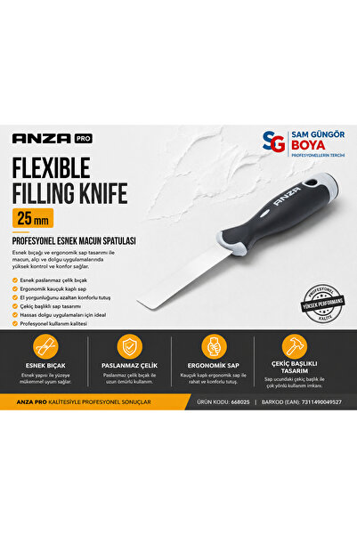 ANZA Pro 25 mm Flexible Putty Spatula Stainless Steel Professional Filling Knife