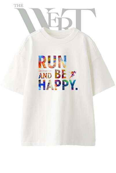 THEWERT Colorful Runner Design Printed Unisex White Oversize T-Shirt