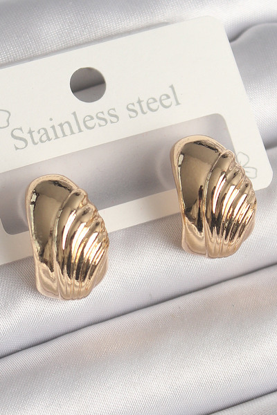 Mega Bazaar Brass Gold Color Engraved Detailed Half Hoop Model Women's Earrings