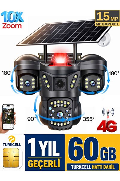 SONREİR RX66G 3 Kameralı 4G Solar Güvenlik Kamerası 60GB Sim Kart Dahil Gece ...
