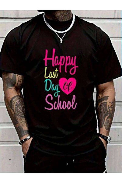 Astogria13 100% Cotton Happy Last Day Of School Funny Time Shirt Men's Black ...