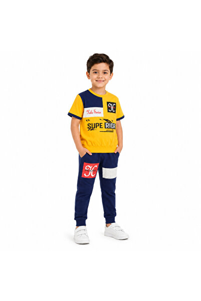 Generic Brand Boy's Set of Half-Sleeved T-Shirt and Long Pants with a Sporty ...