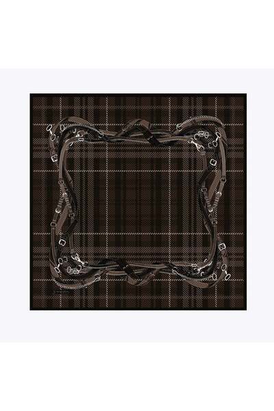 Zerafetim Plaid Belt Pattern Tivil Silk Scarf Coffee Mink