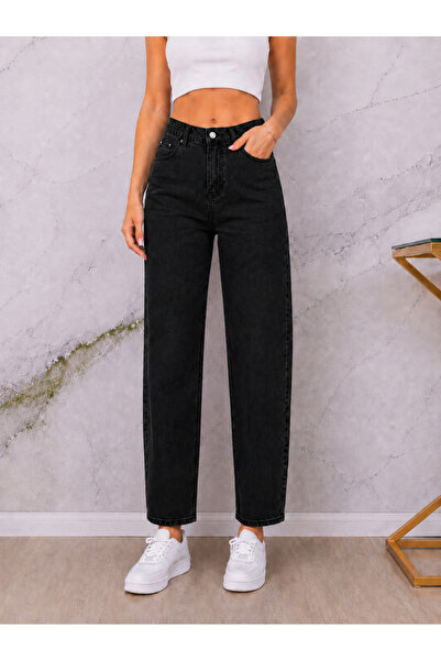 sion jeans Blueva New Season Boy Friend Black Women's Mom Jeans Fit High Wais...