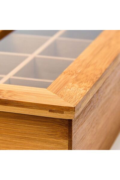 Relaxdays Tea storage box, bamboo, 8 compartments,