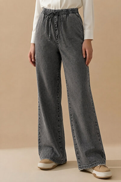 İmajButik Smoked Elastic Waist Palazzo Jeans