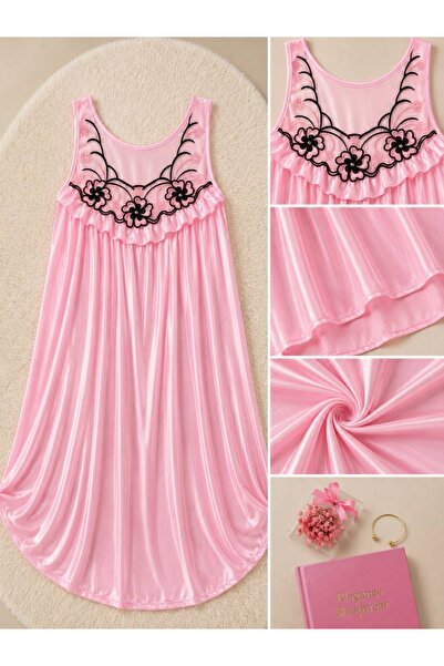 Generic Brand Women’s Satin Sleeveless Nightgown with Floral Lace – Soft & El...