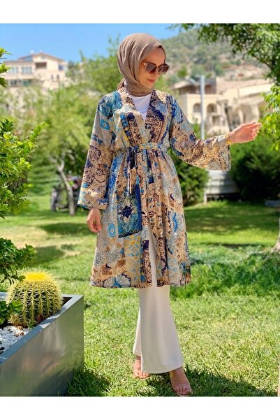 TESETTÜREVİM Bej Mavi Kimono
