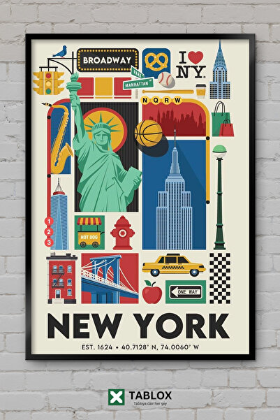 TABLOX Njujork, Amerika, gradski estetski pejzaž, NYC, drveno uokvirena dekor...