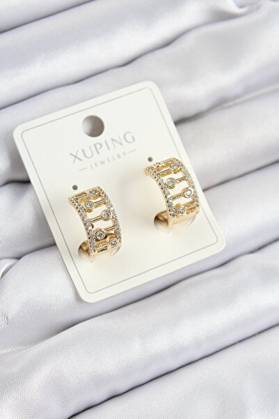 Mega Bazaar Xuping Zircon Stone Fence Ring Model Gold Color Women's Earrings