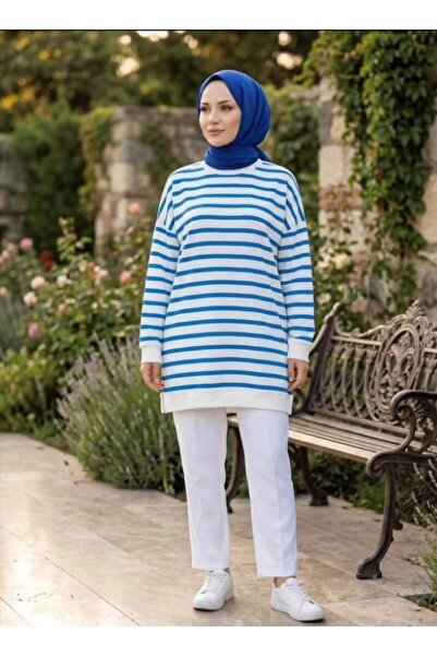 SHİROSA Striped Two-Thread Hijab Tunic