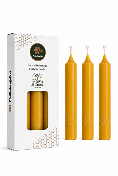 Petekoğlu Doğal Sarı Balmumu Mum Bakkal Mumu (Fener Mumu) 3 Adet, 13 cm, 4 Sa...