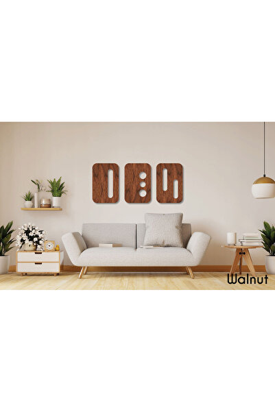 Wabi Sabi Modern Geometrik Ceviz Doğal Ahşap Kaplama 3 Parça Duvar Tablosu, Minimalist Soyut Modern Duvar Dekoru