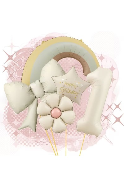 ÇITIPITISTORE Rainbow Cream Bow Cream Star Age Themed Party Birthday Balloon Set