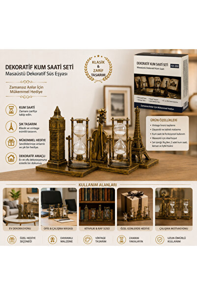 EVİMİST Masaüstü Dekoratif Kum Saati Seti - Vintage Bronz Kaplama Süs Eşyası ...