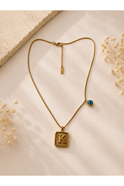 Archhazel Jewelery Letter K Evil Eye Beaded Gold Color Vintage Plate Women's ...