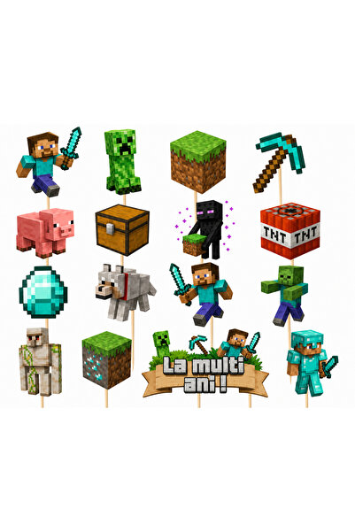DecoParty Set de decorațiuni pentru tort – Tematică MINECRAFT, 16 piese, Cart...
