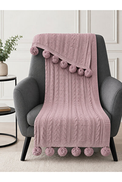 WOOLHOME شال أريكة تلفزيوني محبوك مع بوم بوم