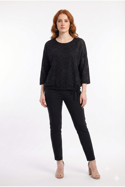 Neden Tekstil Women's Oversize Black Knitwear Detailed Blouse
