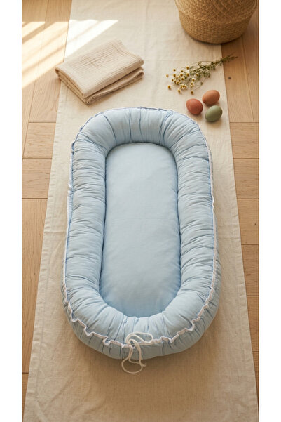 Babynest Oval Beşik içi %100 Pamuk Yenidoğan Uyku Yuvası Mavi