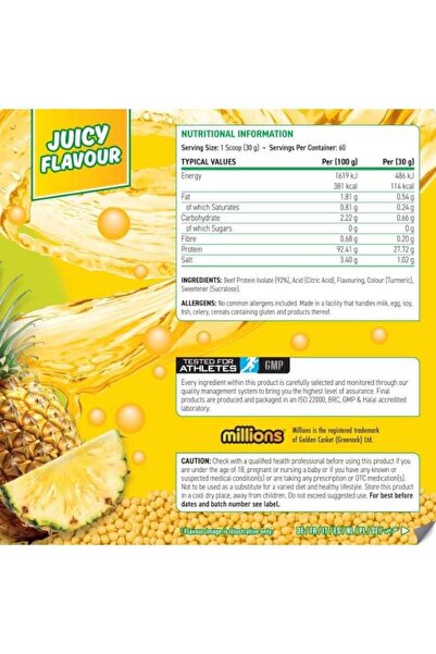 applied nutrition BEEF-XP Clear Beef Protein Isolate, Millions Pineapple Flavour, 60 Servings, Zero Fat & Sugar Hydrolysed Protein Formula