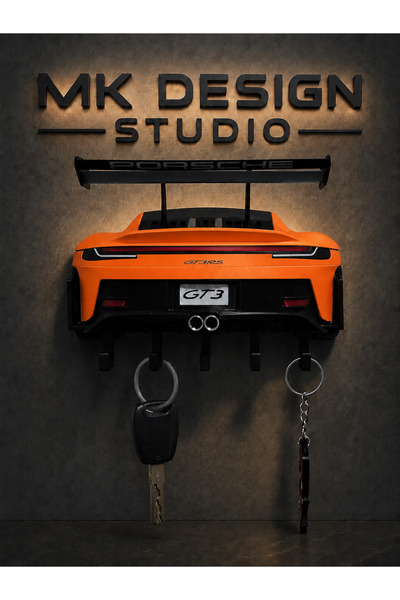 MK DESIGN STUDIO GT3 Dekoratif Otomobil Tasarımlı Duvar Anahtarlığı | 5 Askıl...