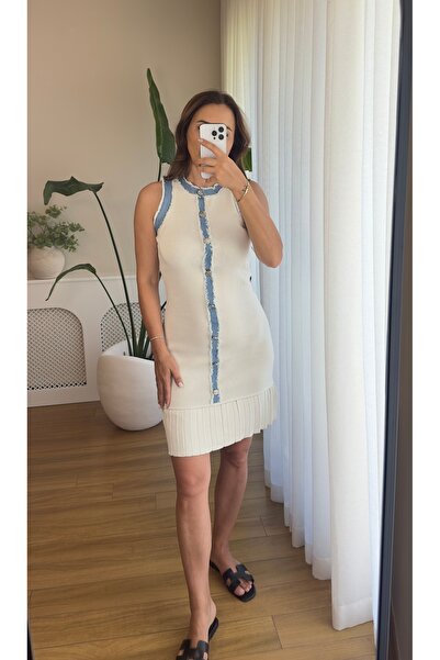 Butikrenginyılmaz Denim Detaylı Triko Pliseli Elbise