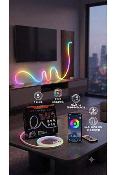 VANCKEY 3 Metre LED Neon Şerit Işık RGB IC Akıllı Renkli Neon Rope Light – Mo...
