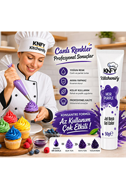 Kitchenify Jel Gıda Boyası Mor 50 g - Konsantre Profesyonel Pasta, Krema, Şeker Hamuru, Cupcake için Gıda Boyası
