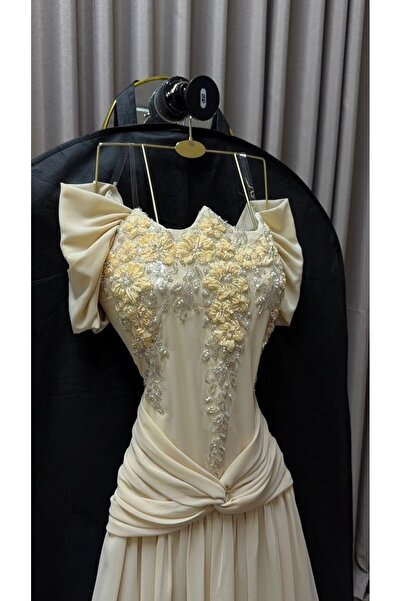 FASHION فستان سهرة أنيق بستايل ملكي باللون البنفسجي الغامق، بأكمام طويلة مزين...