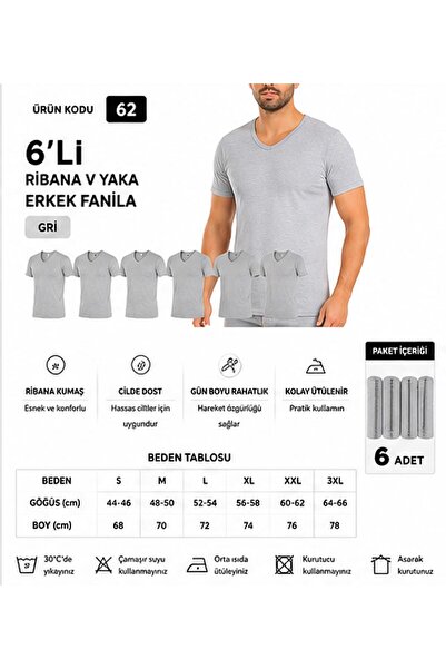 Yıldız Çamaşır Men's Ribbed V-Neck 100% Cotton Undershirt Undershirt (60-61-6...