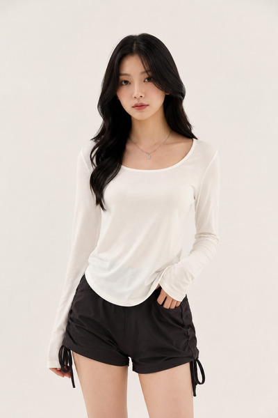 None Wear White Basic Long Sleeve Crop