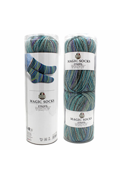Etrofil Magic Socks Kit Knitting Yarn 2-Pack Spring Mix 75% Wool 25% Polyamid...