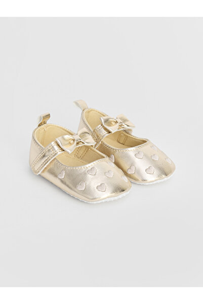 LC Waikiki Heart Embroidered Baby Girls' Pre-Walking Ballet Flats
