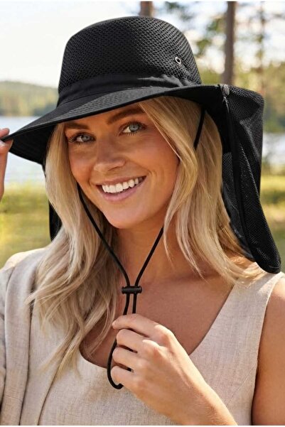 Mood Agenda Women's Neck Protection Mesh Safari Hat Uv Sun Protection Drawstr...