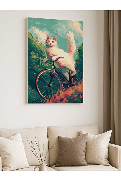 ocean velas Bisikletli Maceraperest Kedi ,Kanvas Tablo - 50 x 70 cm